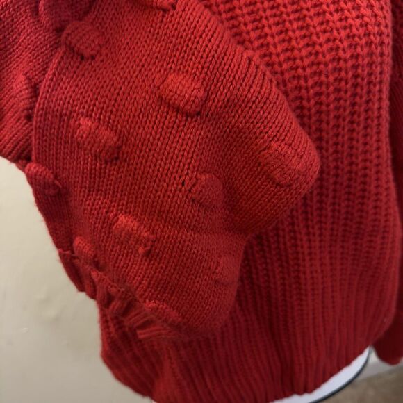 Jessica Simpson Cropped Sweater Red Chunky Knit Bobble Knit Sleeves Size Medium - Picture 4 of 9